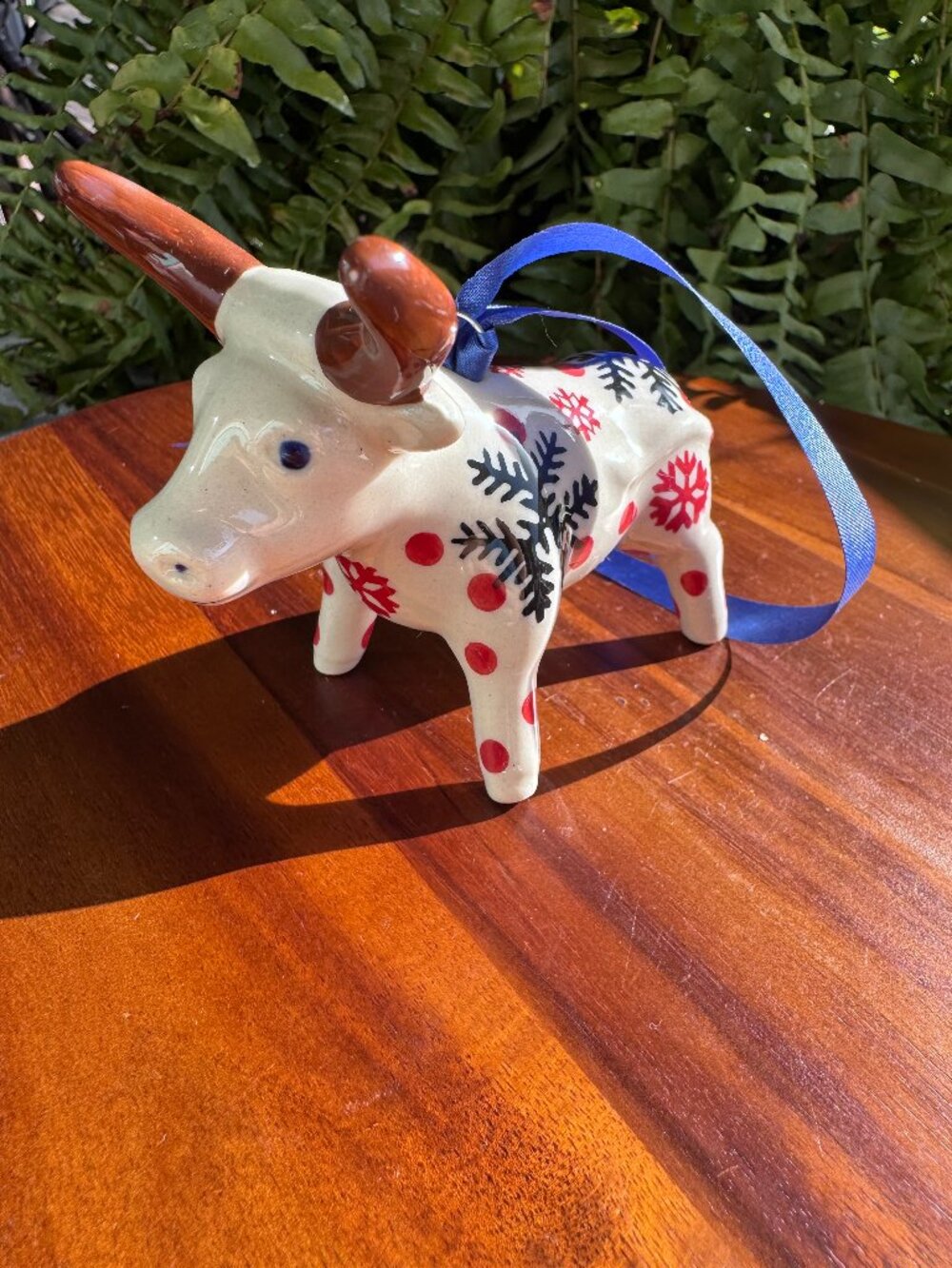 Boleslawiec Polish Pottery Ceramic Christmas Bull Ornament